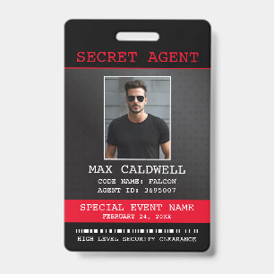 Crachá de Espião Corporativo Agente Secreto