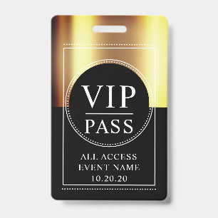 Crachá de Evento de Acesso Total VIP Dourado Metál