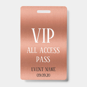 Crachá de Evento de Acesso VIP Dourado para Rosa