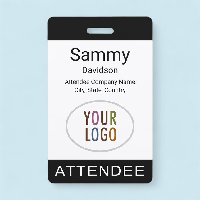 Crachá de evento para participante com logotipo, c (MISOOK Attendee Badge with Logo Black)