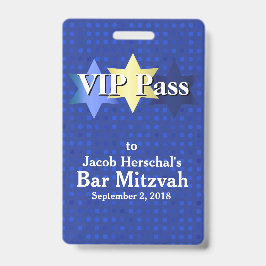 Crachá de festa VIP do Bar Mitzvah Blue with Stars