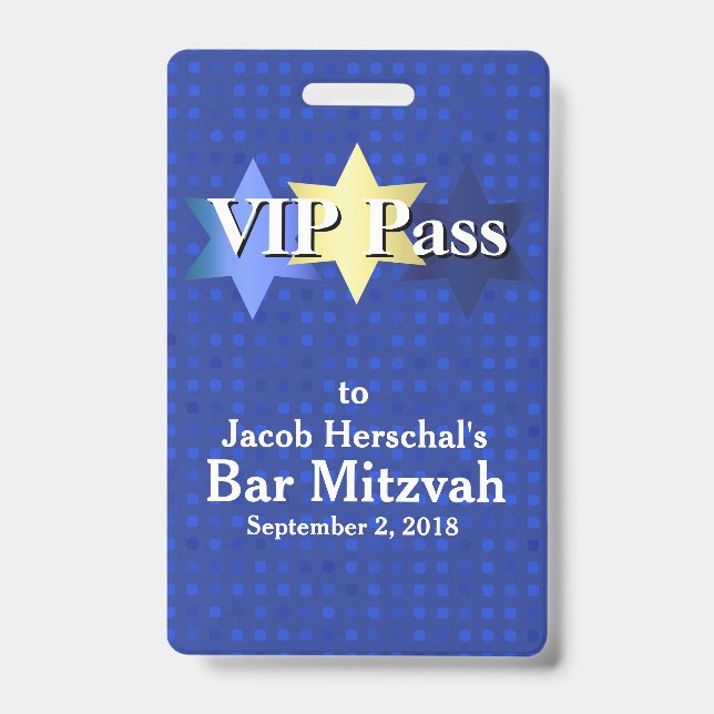 Crachá de festa VIP do Bar Mitzvah Blue with Stars (Frente)