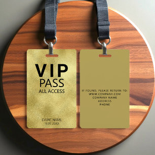 Crachá de Folha Dourada do Evento VIP de Acesso To
