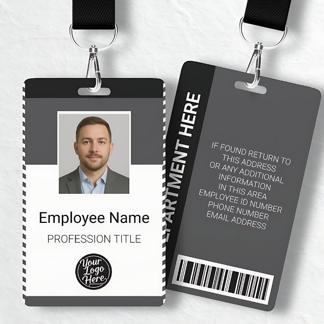 Crachá de Foto de Funcionário Corporativo Preto Ci (Gray Black Corporate Employee Photo ID Badge)