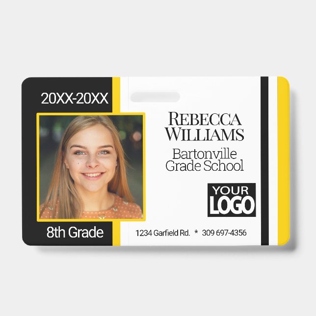 Crachá de Foto Escolar - Preto e Amarelo (Frente)