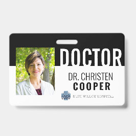 Crachá de Foto ID Hospitalar Médico Preto Minimali