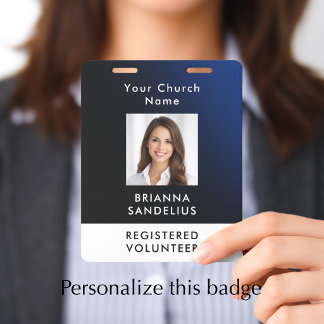 Crachá de Foto Personalizado Moderno Azul para Vol