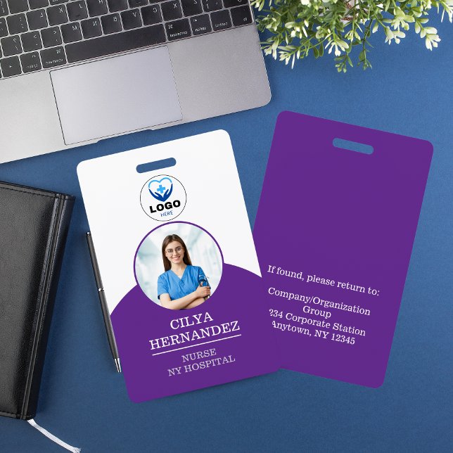 Crachá de Foto Pessoalizado Rebecca Roxo para Func (Personalized Rebecca Purple Employee Photo ID Badge)