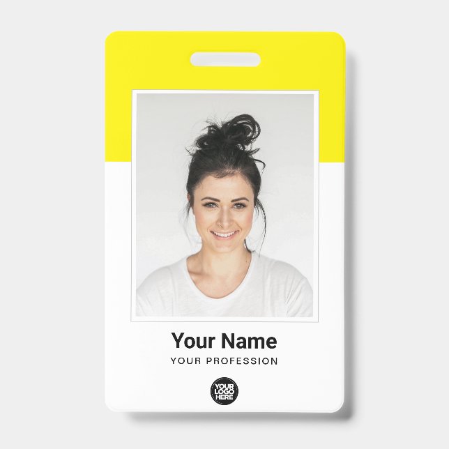 Crachá de Funcionário Amarelo com Foto, Qr Code e  (Frente)