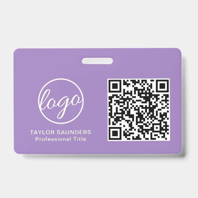 Crachá de Funcionário com Código QR Lilás Simples (Frente)