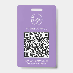Crachá de Funcionário com Código QR Lilás Simples