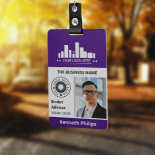 Crachá de Funcionário com Foto Roxa e 2 Logos