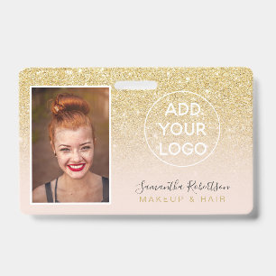 Crachá de funcionário com logo glitter dourado fem