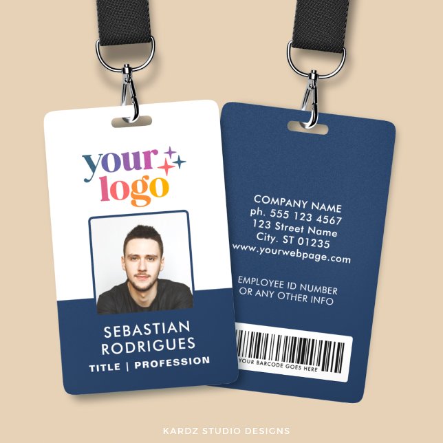 Crachá de Funcionário com Nome e Logo Personalizad (Personalize this double sided badge with logo, name, title, barcode and business info.)