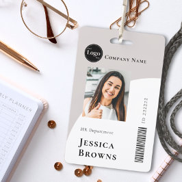 Crachá de funcionário empresarial bege minimalista