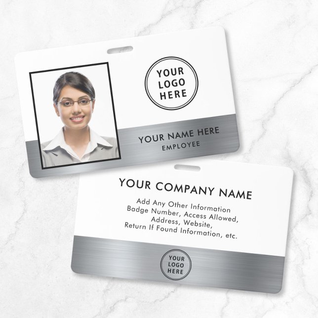 Crachá de Funcionário Personalizado com Logotipo P (Custom Logo Silver Employee Photo ID Badge)