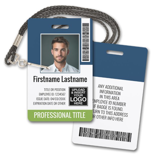 Crachá de Funcionário Personalizado - Foto, Código (Plastic ID Badge - Customize with Employee Photo and Credentials. Black and Red Accents)