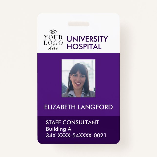 Crachá de Funcionário Personalizado| Foto, logotip (Frente)