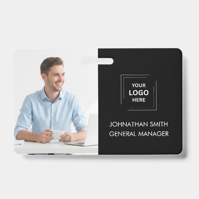 Crachá de funcionário personalizado preto moderno (Frente)