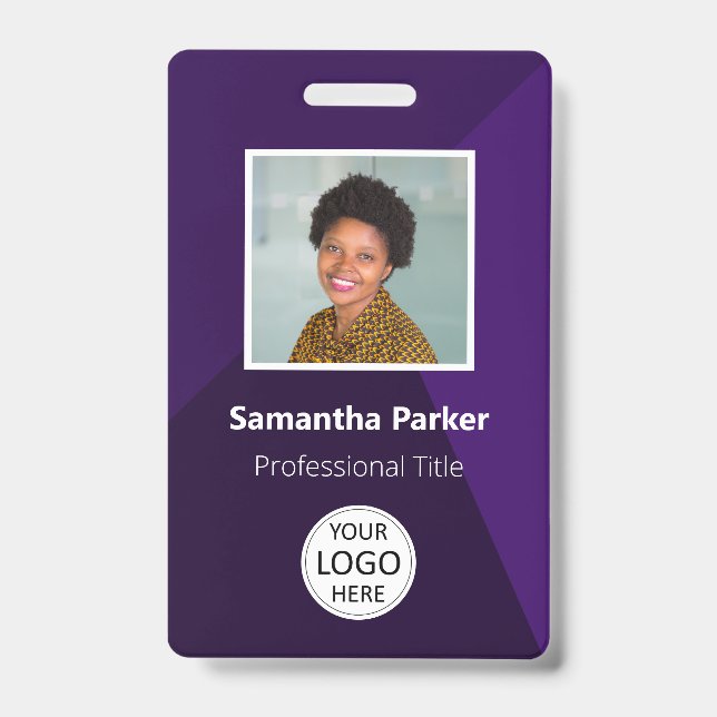 Crachá de Funcionário Personalizado Roxo - Foto, L (Frente)