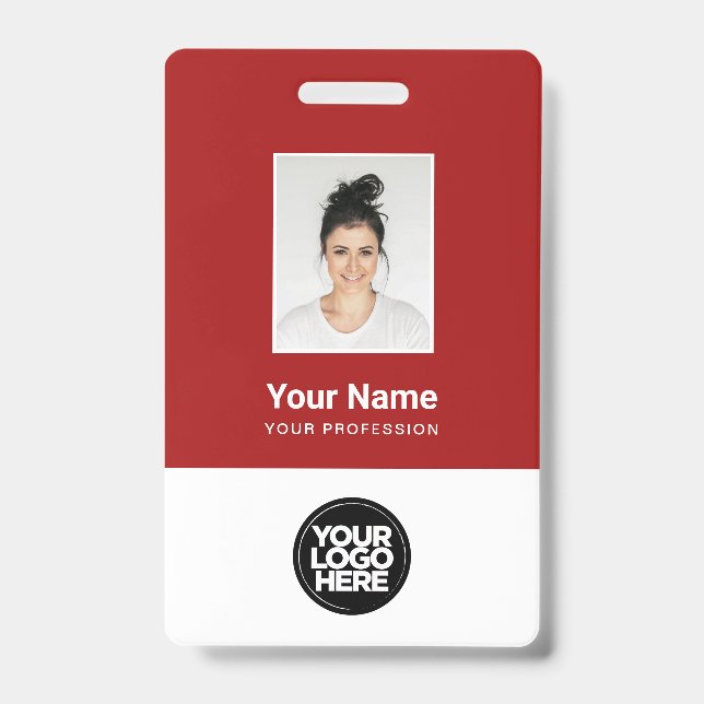 Crachá de Funcionário Personalizado Vermelho Escur (Frente)