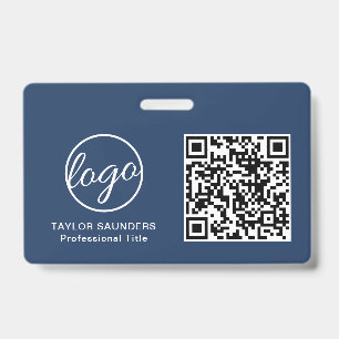 Crachá de Funcionário QR Code Azul Marinho Simples