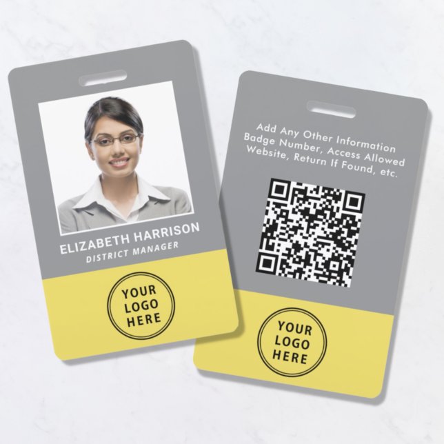 Crachá de Funcionário QR Code Cinza Amarelo (Criador carregado)