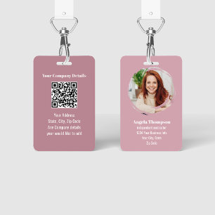 Crachá de Funcionário QR Code Foto Moderno Rosa