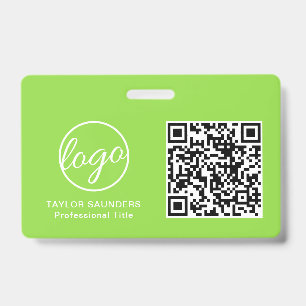 Crachá de Funcionário QR Code Verde Limão Simples