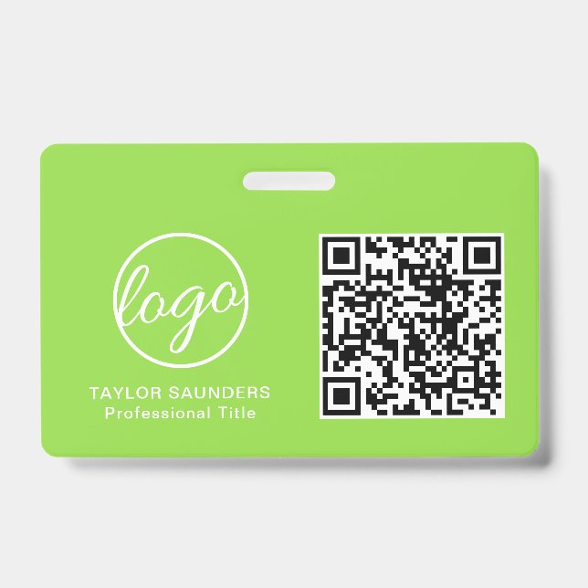 Crachá de Funcionário QR Code Verde Limão Simples (Frente)