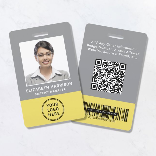 Crachá de Funcionário QR Código de Barras Cinza Am (Criador carregado)