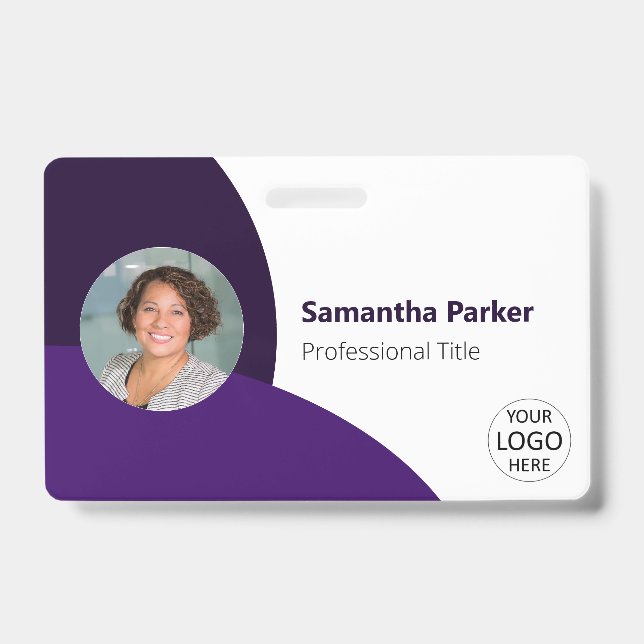 Crachá de Funcionário Roxo Personalizado com Foto, (Frente)