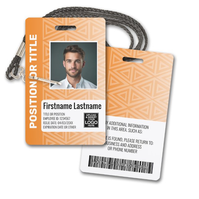 Crachá de funcionário - tribal moderno, código de  (Plastic ID Badge - Customize with Employee Photo and Credentials. Orange Tribal Pattern Accents)