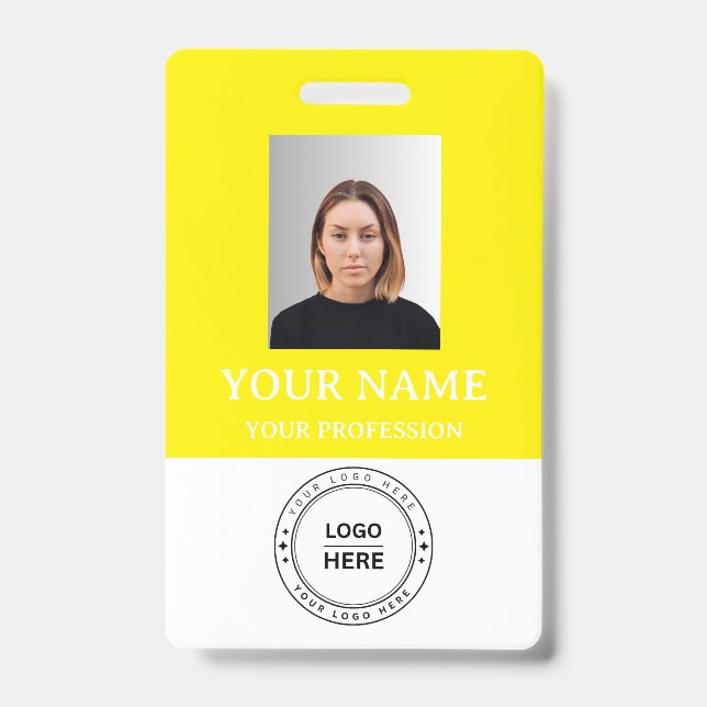 Crachá de funcionários amarelo personalizado com f (Frente)