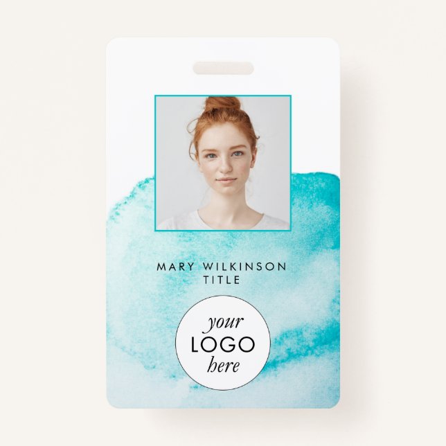 Crachá de fundo Aqua Blue Watercolor (Frente)
