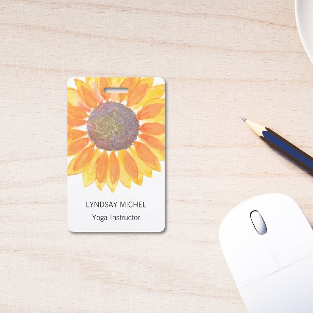 Crachá de Girassol de Instrutor de Yoga Personaliz (Criador carregado)