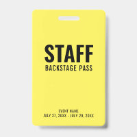 Crachá de ID Amarelo de Passagem de Backstage do f