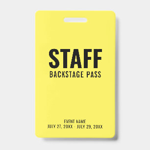 Crachá de ID Amarelo de Passagem de Backstage do f