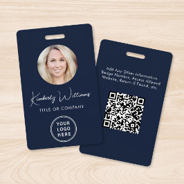 Crachá de ID Azul com Código QR Logo Foto do Funci