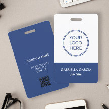 Crachá de ID azul para funcionários com logotipo c