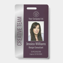Crachá de ID Burgundy Prata Personalizado para Fun