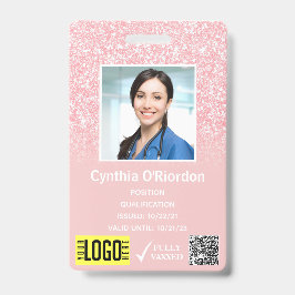 Crachá de ID com QR Code e Barra de Glitter Rosa p