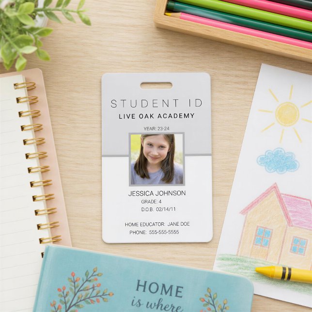 Crachá de ID de Aluno de Ensino em Casa | Moderno  (Criador carregado)