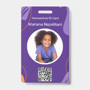 Crachá de ID de Aluno em Ensino Domiciliar   Roxo 