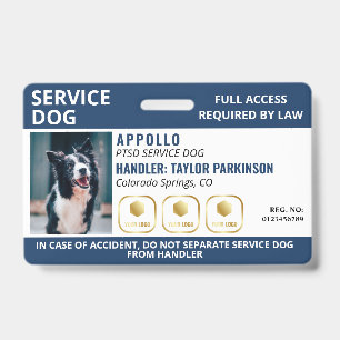 Crachá de ID de Cachorro de Serviço Branco Marinho