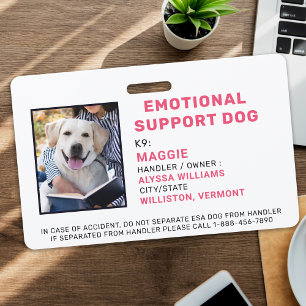 Crachá de ID de cachorro de suporte emocional de