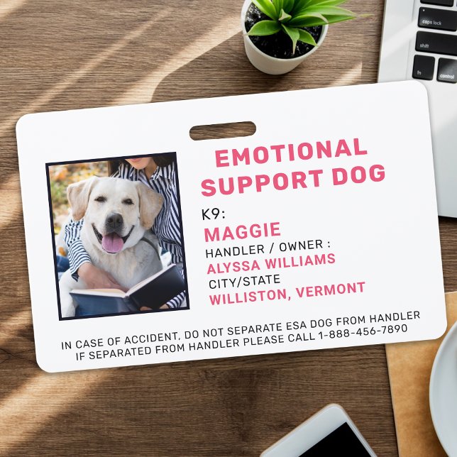 Crachá de ID de cachorro de suporte emocional de f (Criador carregado)