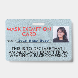 Crachá de ID de cartão de isenção de máscara facia
