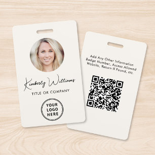 Crachá de ID de Creme de Funcionário com Código QR