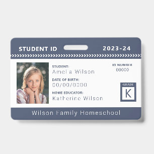 Crachá de ID de Estudante Homeschool Navy Chevron